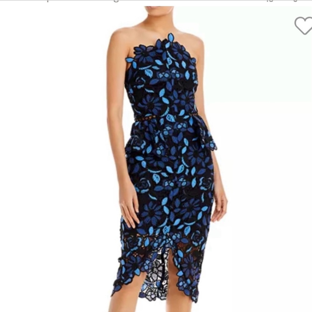 Elegant Blue Floral Lace Dress